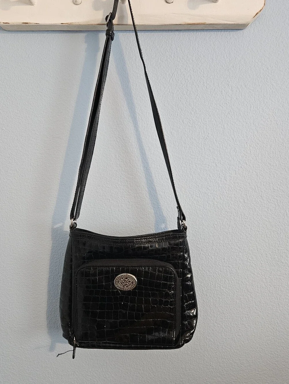 Brighton Black Croc-Embossed Crossbody Bag